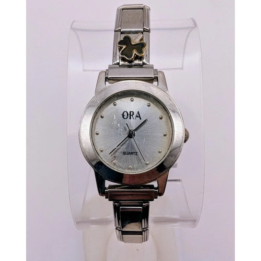 Clover ORA Beautiful Round Silver Tone Dial Expansion Bracelet Watch New Battery